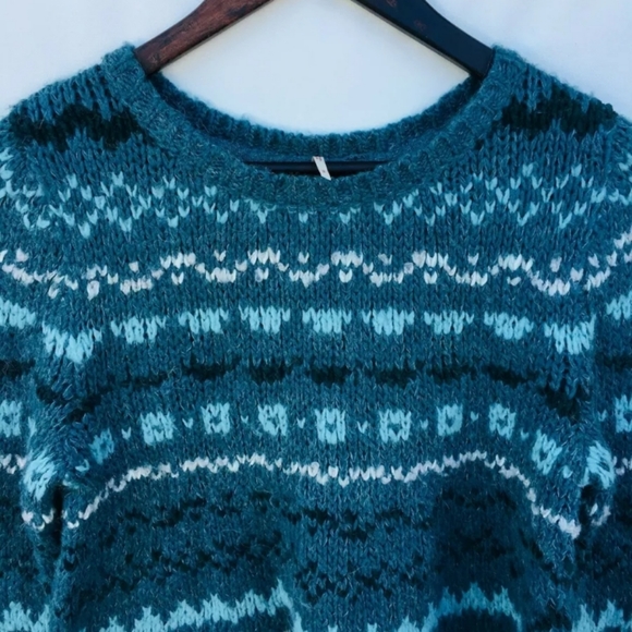 Free People Slouchy Knit Blue Patterned Sweater - Picture 5 of 7